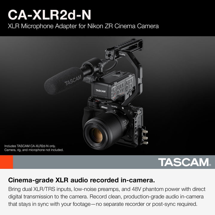 TASCAM CA-XLR2d-N – Digitaler XLR Mikrofonadapter für spiegellose Nikon Kameras