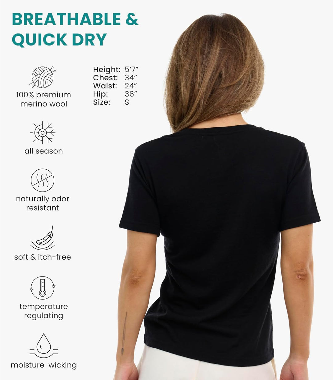 Merino.tech 100% Merino Shirt Damen Wandern - Merinowolle Tshirt Damen Kurzarm - Sport Thermo Unterh