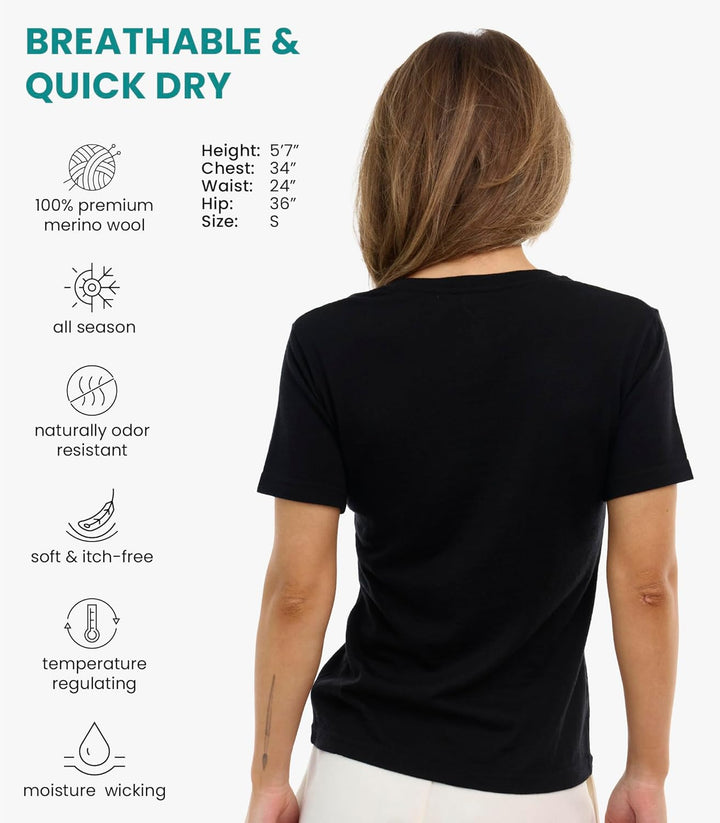 Merino.tech 100% Merino Shirt Damen Wandern - Merinowolle Tshirt Damen Kurzarm - Sport Thermo Unterh
