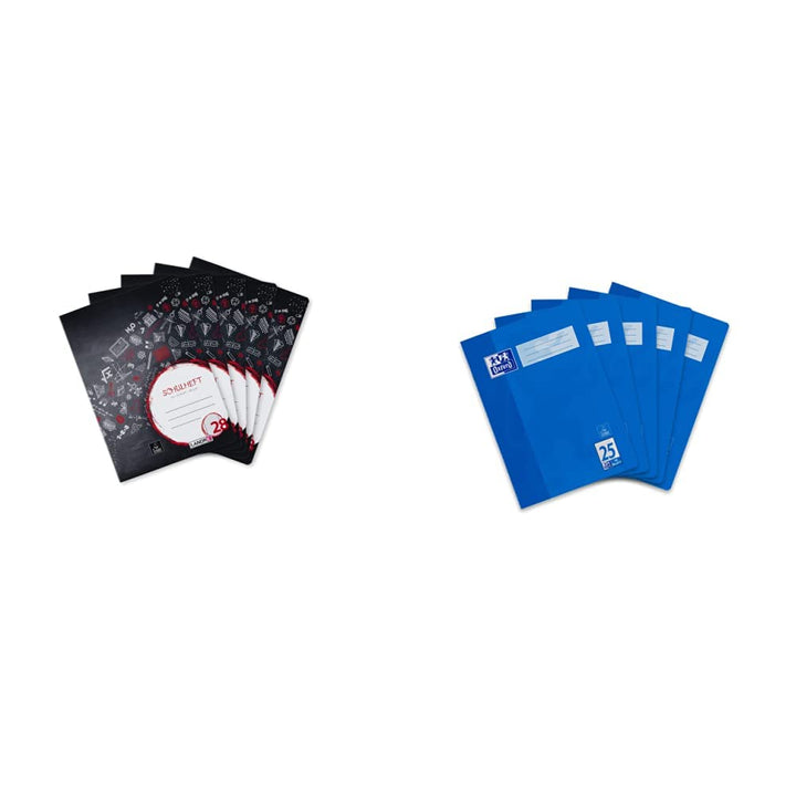 Landre Schulheft A4, kariert, Lineatur 28, 32 Blatt, schwarz, 5 Stück & Oxford Schulheft A4, liniert