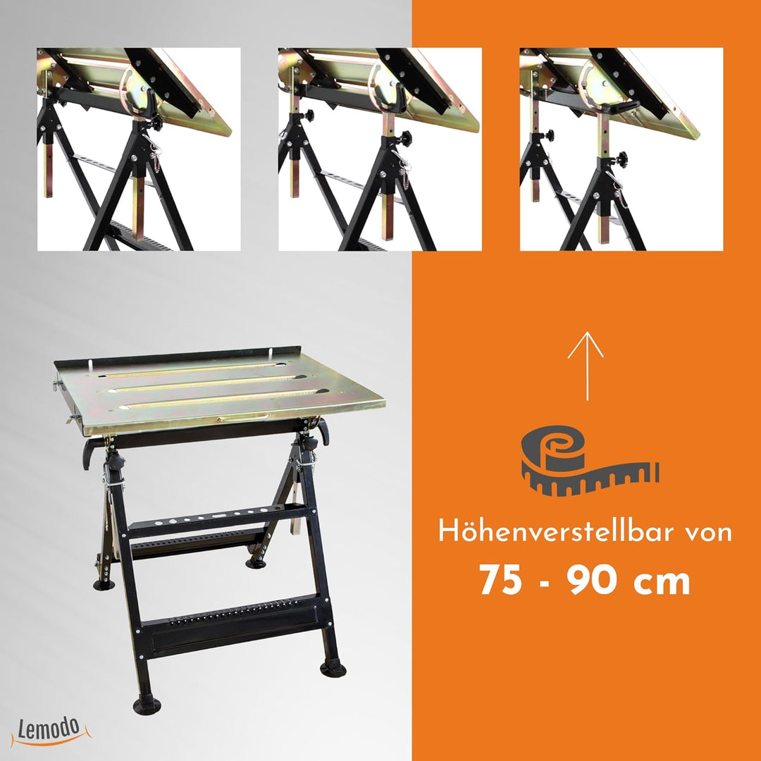 NATIV Schweisstisch klappbar mit stufenloser Neigung bis 90°, Schweisstischplatte aus galvanisiertem