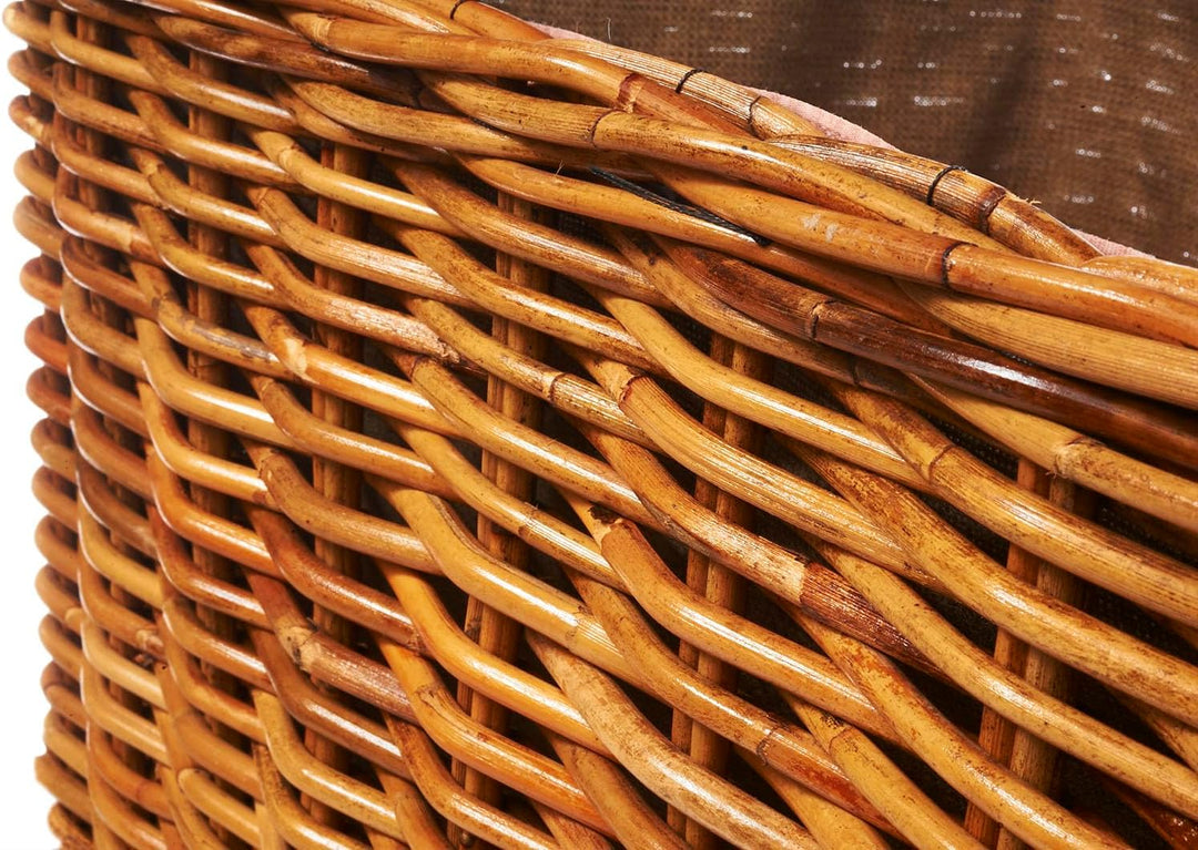 Holztrage Holzkorb für Kaminholz - Rattan Lacak mit abnehmbarem Leinenstoff