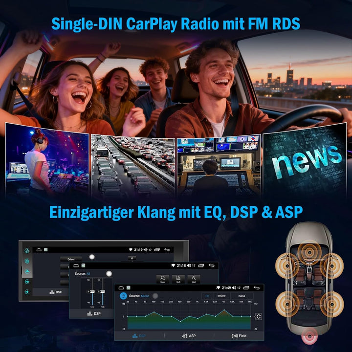 LEROAADZ 1 Din Car Radio Android Autoradio mit Bildschirm, 4GB+64GB Wireless Android Auto & Apple Ca