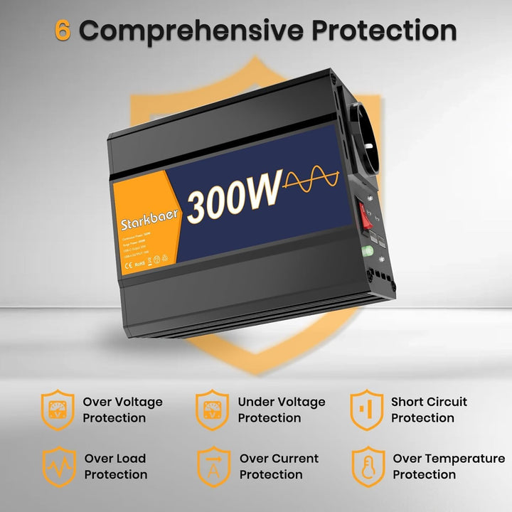 300W/600W Wechselrichter Reiner Sinus 12V auf 230V Spannungswandler, Pure sine Auto Inverter, 4X USB