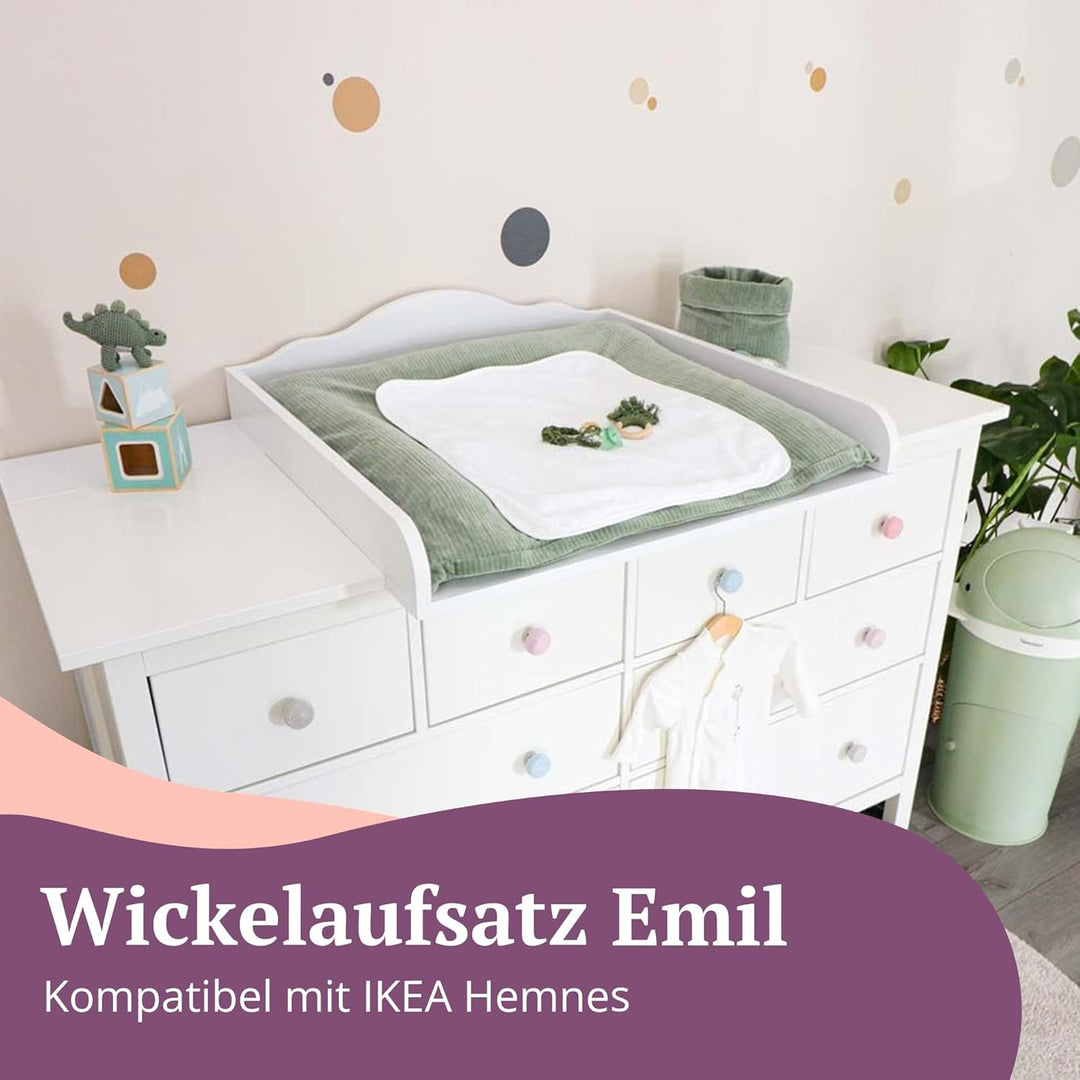 Puckdaddy Wickelaufsatz Emil | 160x80x15 cm | MDF-Holz in Weiss | hochwertiger Wickeltischaufsatz |