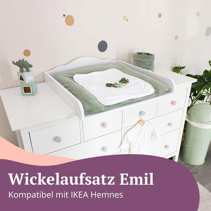 Puckdaddy Wickelaufsatz Emil | 160x80x15 cm | MDF-Holz in Weiss | hochwertiger Wickeltischaufsatz |