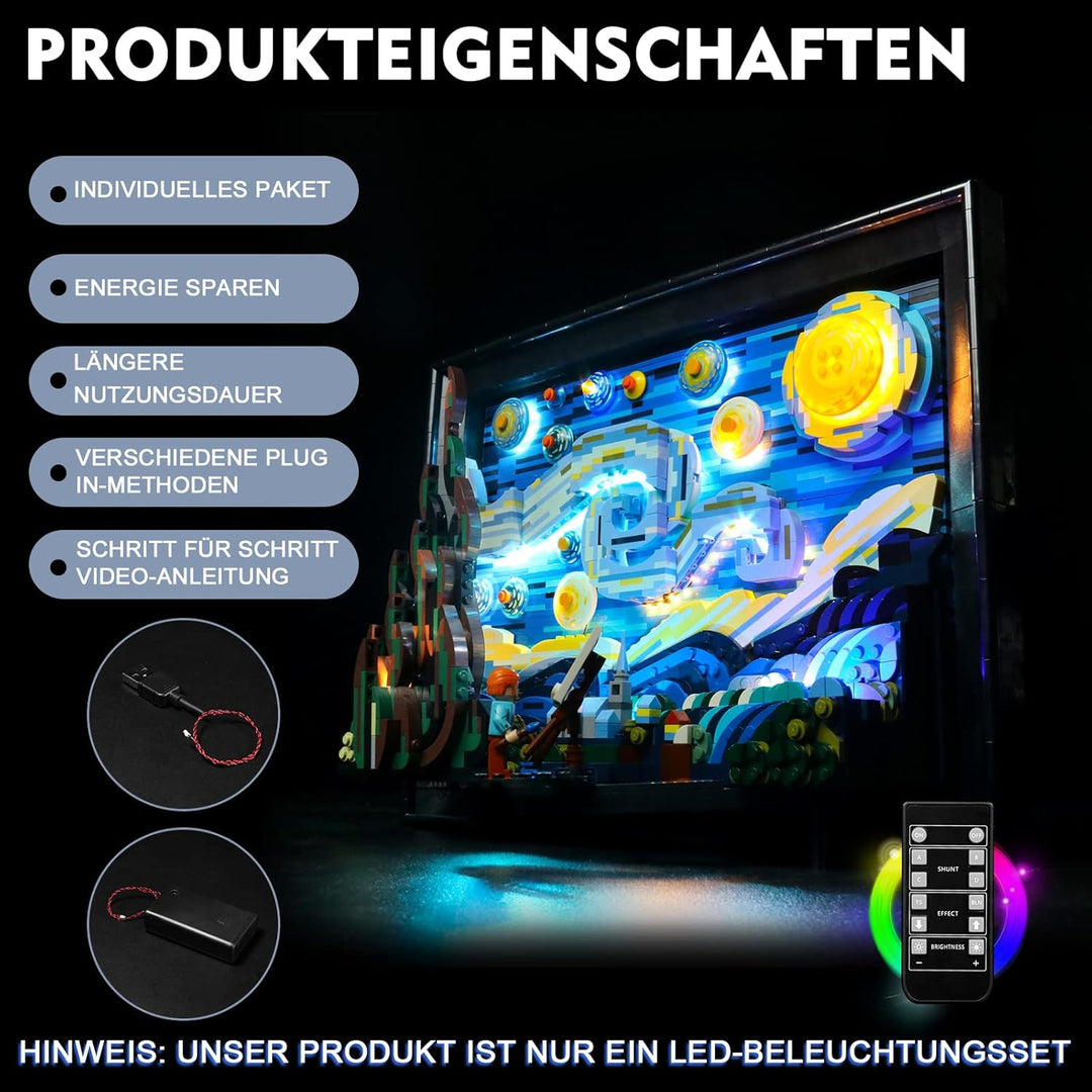 Fernbedienung Licht-Kit für Lego 21333 Ideas Vincent Van Gogh The Starry Night (Kein Lego-Modell), L