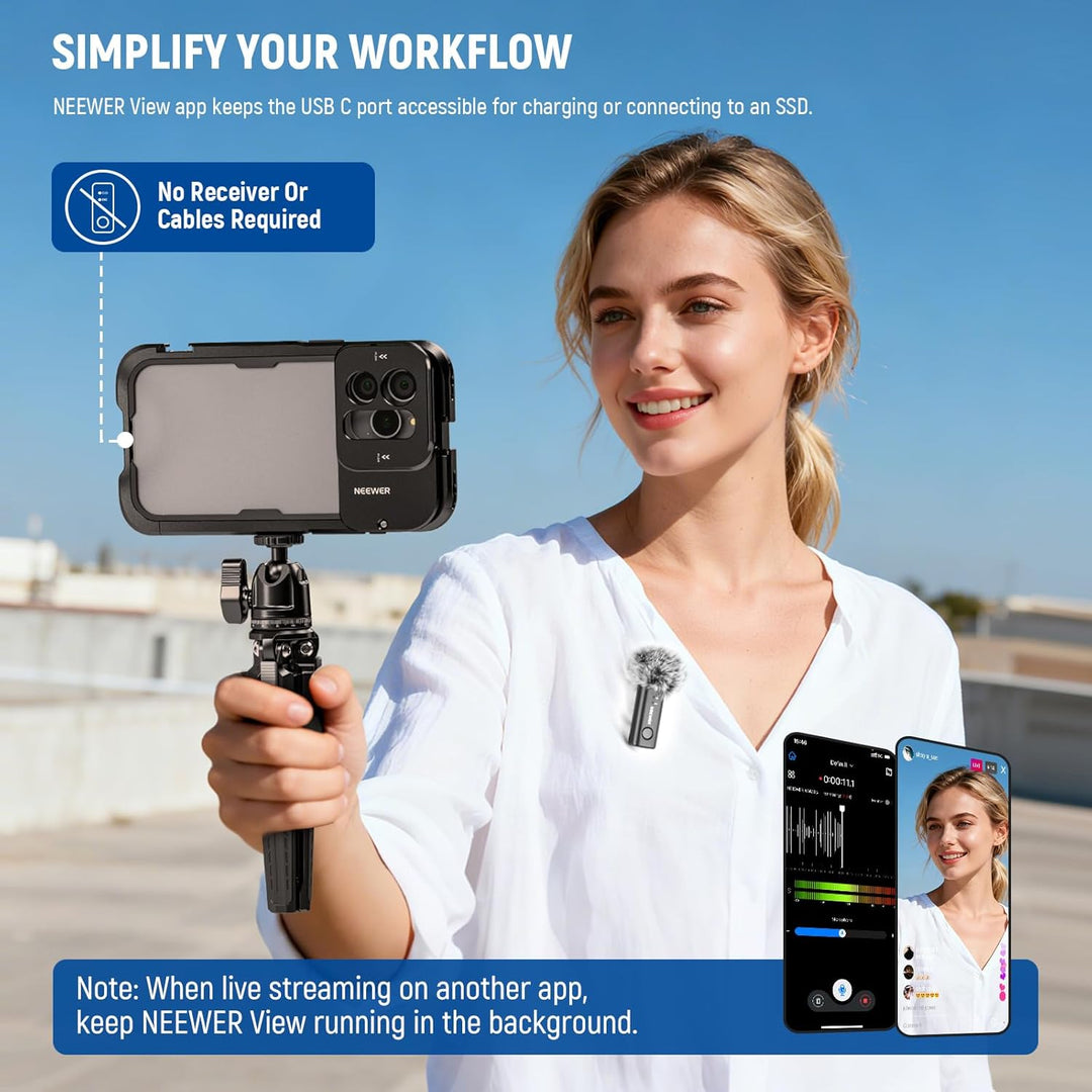 NEEWER KM23B Drahtloses Lavalier Mikrofon Bluetooth App Steuerung, kompatibel mit iPhone und Android