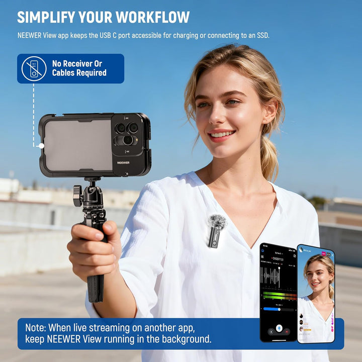 NEEWER KM23B Drahtloses Lavalier Mikrofon Bluetooth App Steuerung, kompatibel mit iPhone und Android