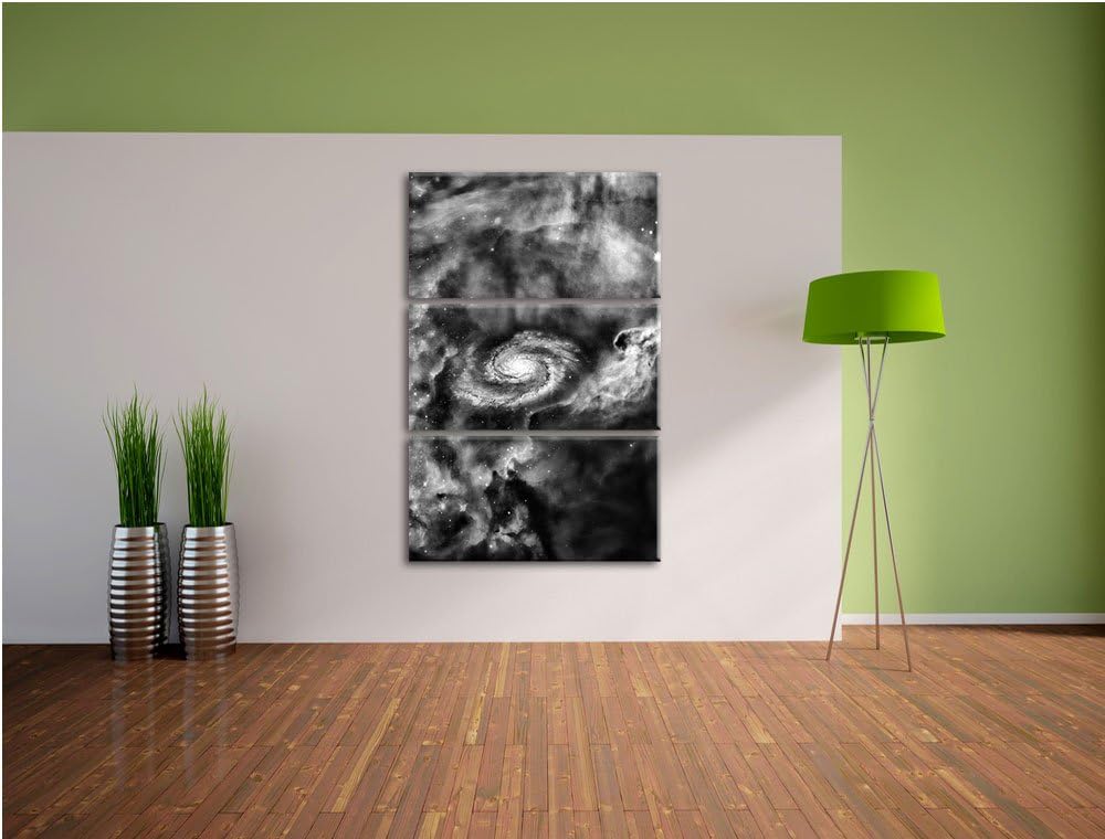 Pixxprint Galaxie mit Sternennebel / 3-Teilig/Gesamtmass 120cm Leinwandbild bespannt auf Holzrahmen/