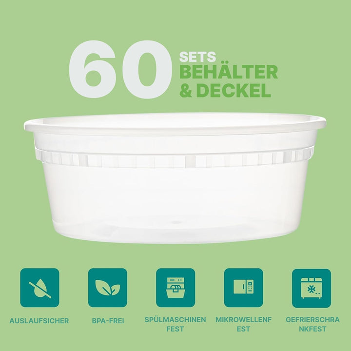 JoyServe Deli-Lebensmittelbehälter mit Deckel – 8 oz 60 Sets – ideal für Lebensmittel, Snacks, zum M