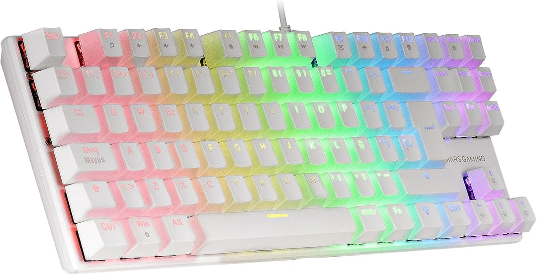 Mars Gaming MK80 Weiss, Mechanische Gaming Tastatur TKL FRGB, Antighosting, Switch Mechanischer Rot,