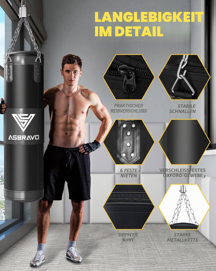 Boxsack für Erwachsene, 4ft Oxford Heavy Boxing Bag Set 12OZ Handschuhe für MMA Muay Thai Kickboxing