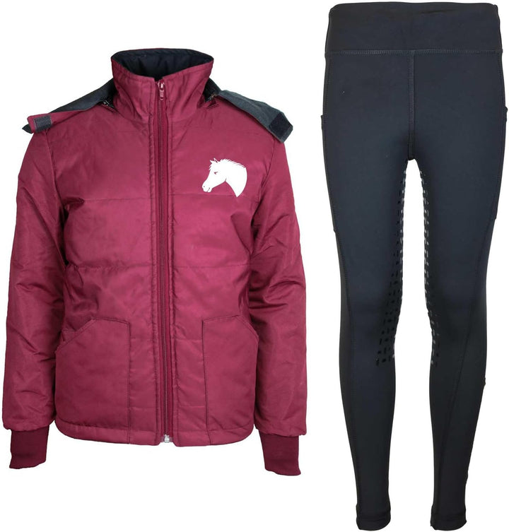MS-Trachten Kinder Reitset Reitjacke Mia Maroon gesteppt Fleecefutter mit Silikon-Vollbesatz Reitleg