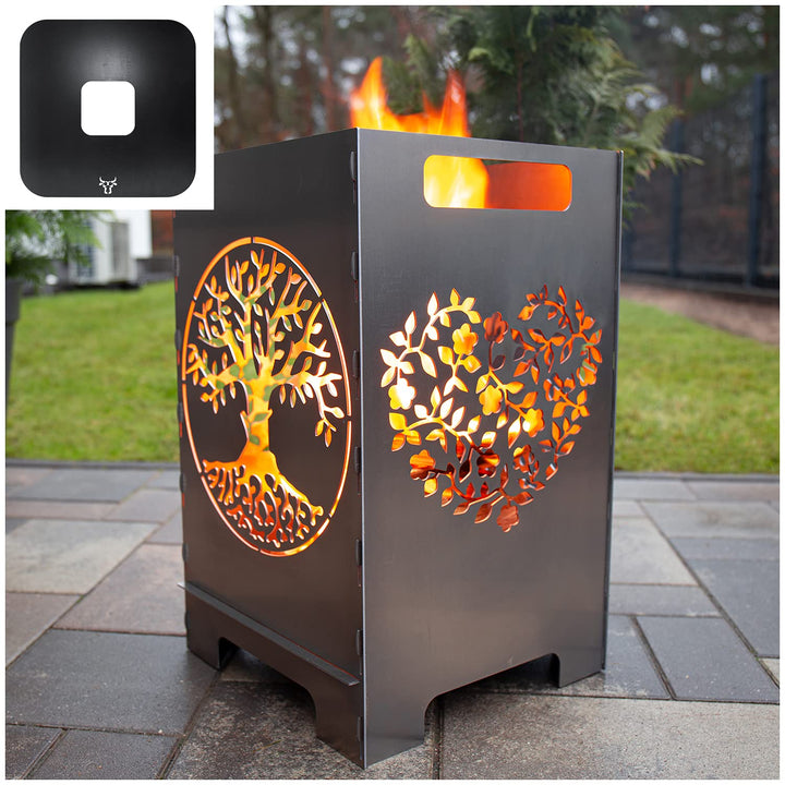 tuning-art FK03 Feuertonne Grill-Set | Feuerkorb Steckbar + Feuerplatte | Grillplatte, Grösse:Herz +