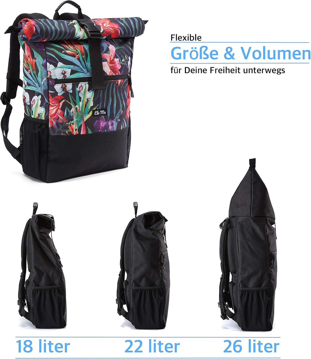 Ela Mo® Rolltop Rucksack Damen - Rollrucksack Anti Diebstahl für Sport &amp; Reisen - Laptoprucksack für