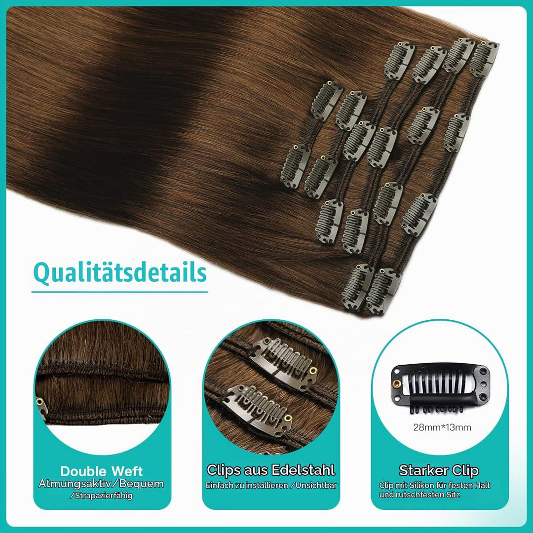 SURNEL Clip in Echthaar Extensions 50cm 6pcs Mittelbraun Haarverlängerung Clips in Echthaar Extensio