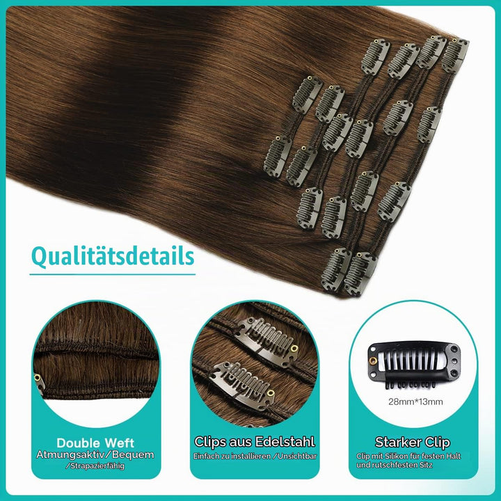 SURNEL Clip in Echthaar Extensions 50cm 6pcs Mittelbraun Haarverlängerung Clips in Echthaar Extensio