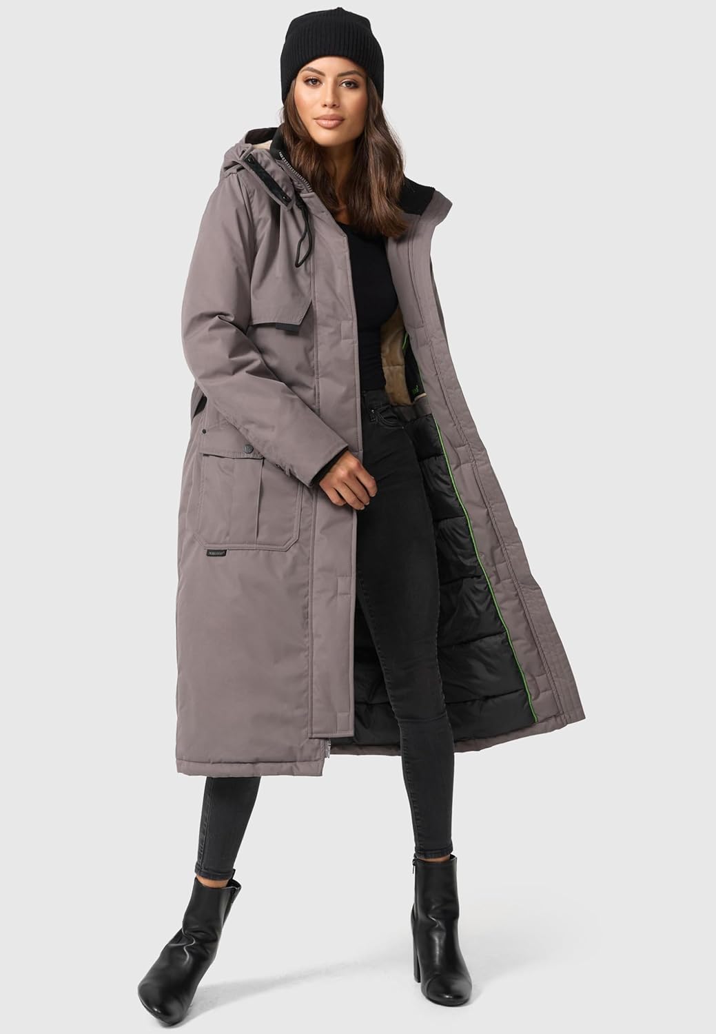Navahoo Damen Wintermantel Warmer Parka lang mit hohem Kragen und weicher Kapuze Hokulanii XS-XXL S