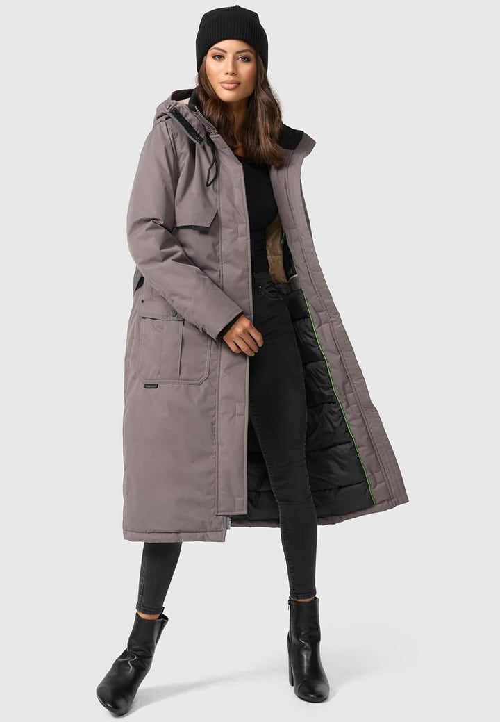 Navahoo Damen Wintermantel Warmer Parka lang mit hohem Kragen und weicher Kapuze Hokulanii XS-XXL S