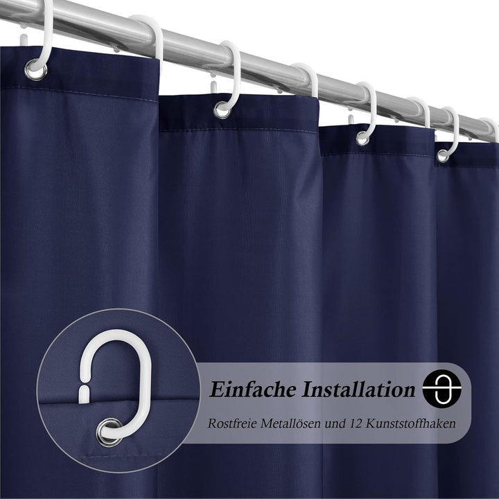 EurCross Duschvorhang Blau180x200 cm, Wasserdicht Waschbar Anti Schimmel Shower Curtain, Textil Poly