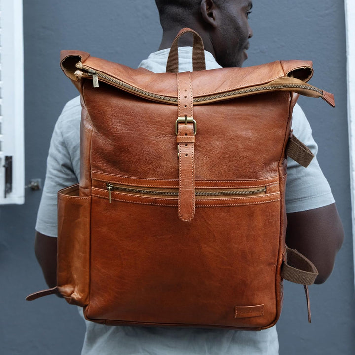 Gusti Leder Rucksack für Damen & Herren - Milo - Rolltop Rucksack Leder Damen & Herren, Lederrucksac