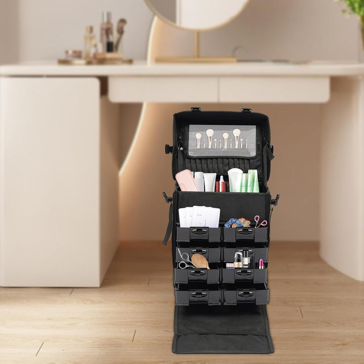 2 in 1 Kosmetikkoffer Trolley, Make up Koffer mit Rädern, Professioneller Schminkkoffer Beauty Case