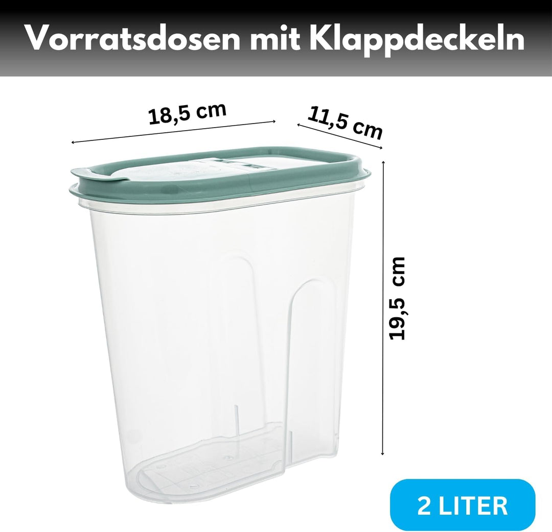 Vorratsbehälter Set 6-teilig mit Klappdeckeln - Schüttdosen 2 Liter für Müsli Aufbewahrung, Cornflak