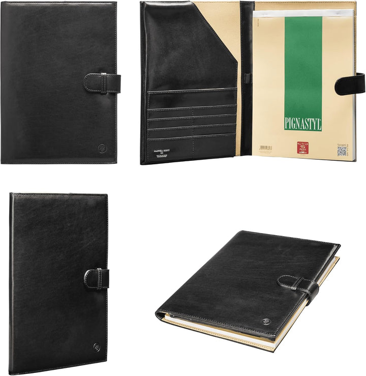 Maxwell-Scott Handgefertigte Leder A4 Dokumentenmappe Gallo in Schwarz, Schwarz