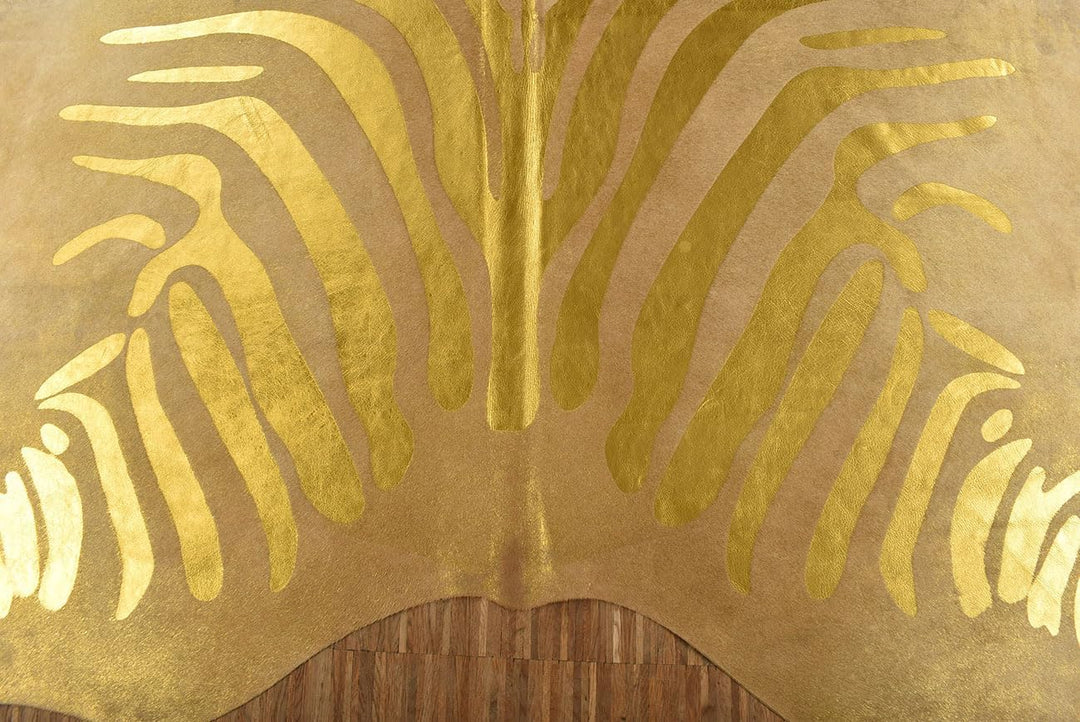 Generisch Kuhfell Stierfell Teppich Zebra Gold Devore ca. 220 x 180 cm aus Brasilien Kuhfell mit Zeb