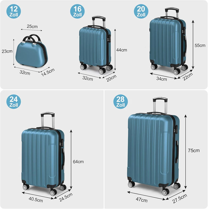 LALAHO Kofferset 5 teilig mit Kosmetikkoffer, Hartschalen Koffer Set aus ABS, Reisekoffer Set, Gepäc