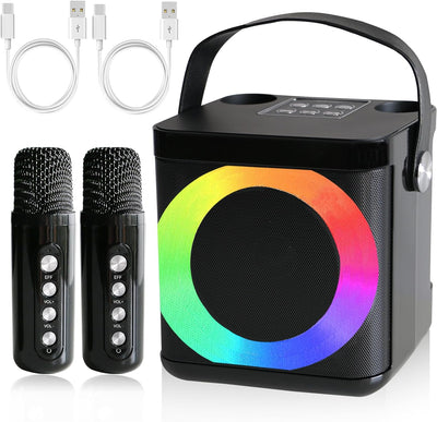 Karaoke Maschine mit 2 Drahtlosen Mikrofonen, Tragbares Bluetooth Karaoke Set für Kinder Erwachsene