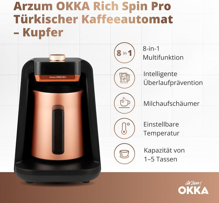 Arzum OKKA RICH SPIN PRO TURKISH COFFEE MACHINE COPPER, Copper