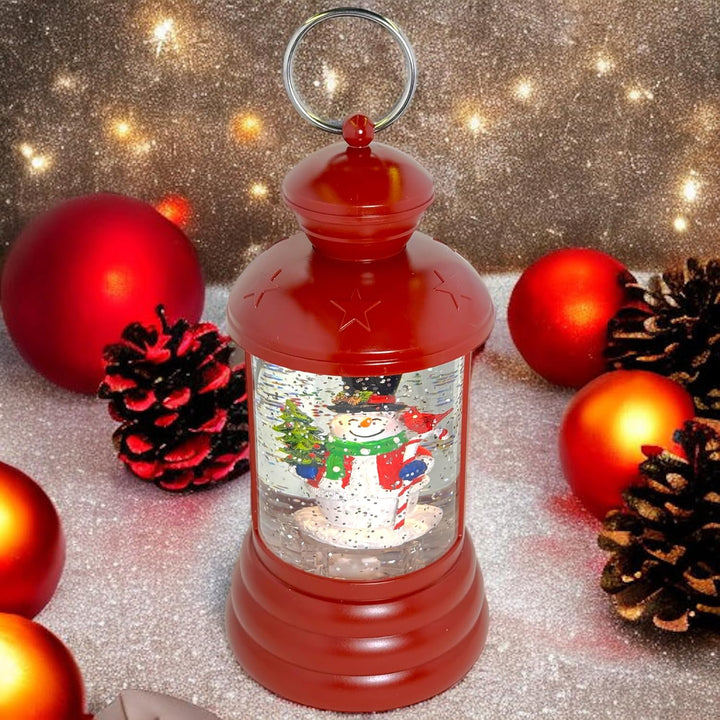 MIJOMA Weihnachtliche LED Laterne Schneekugel aus Glas, Zauberhafter Schneewirbeleffekt, Warmweisses