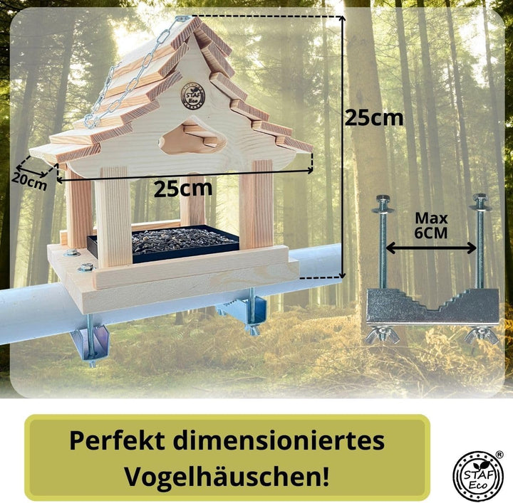 Vogelfutterhaus Vogelhaus für Balkon wetterfest Futterhaus Handarbeit aus Natur Holz Vogelhaus zum A