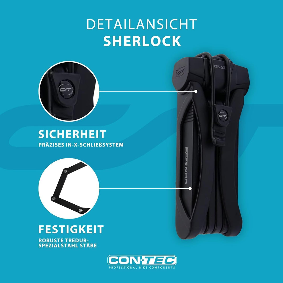 CONTEC Fahrrad Falt-Schloss SherLock, robuster Tredur-Spezial-Stahl, 85 cm mit Halterung, Wende-Schl
