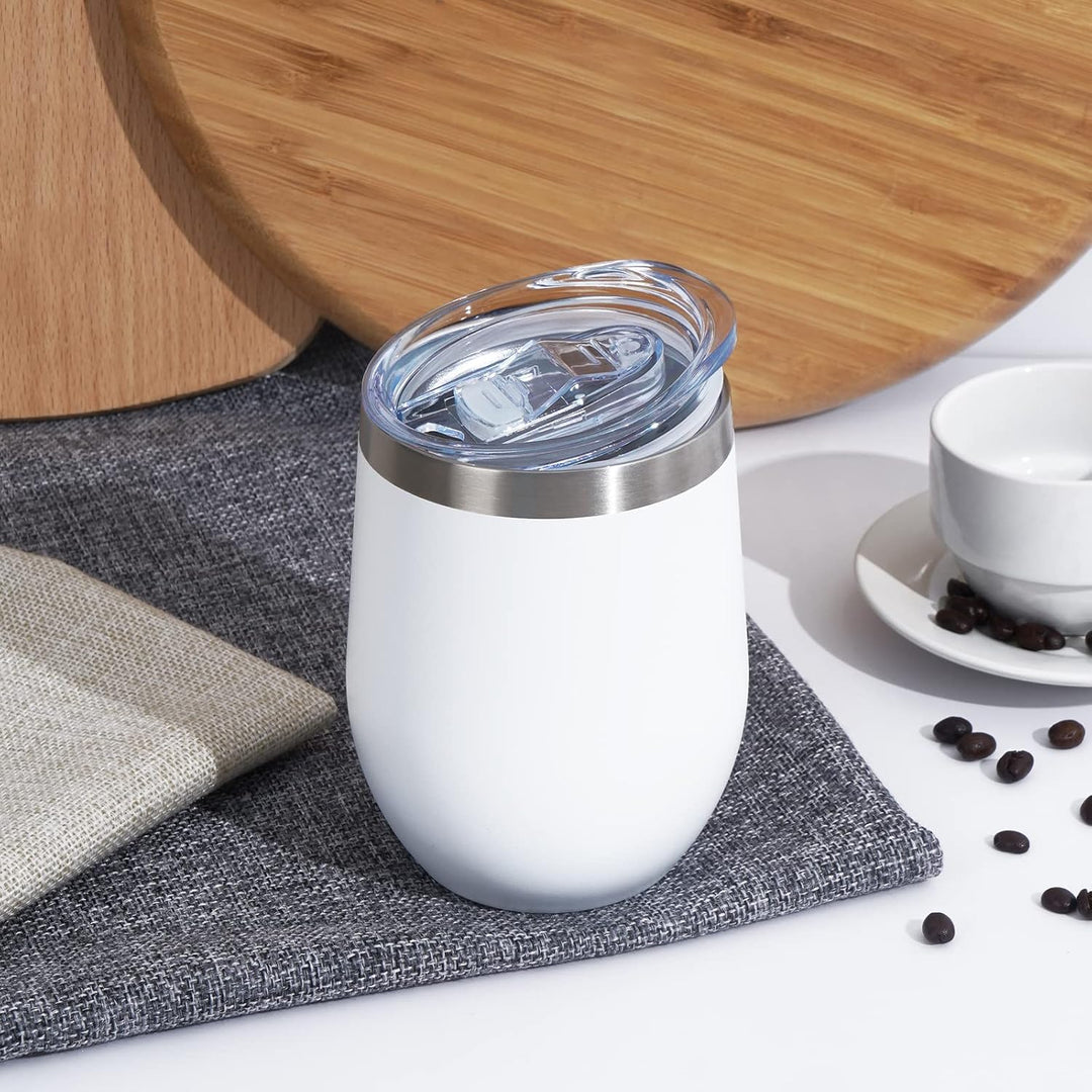Joymaking 4 Stück Weinbecher Edelstahl, Stemless Weinbecher mit Deckel, Doppelwandige Unbreakable Tr