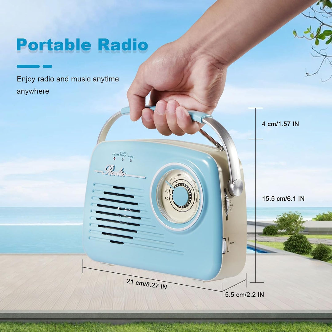 Radios Portable Am Fm, Kleine Retro Vintage Radio Bluetooth, AA-Batterie betriebene Radio oder Steck