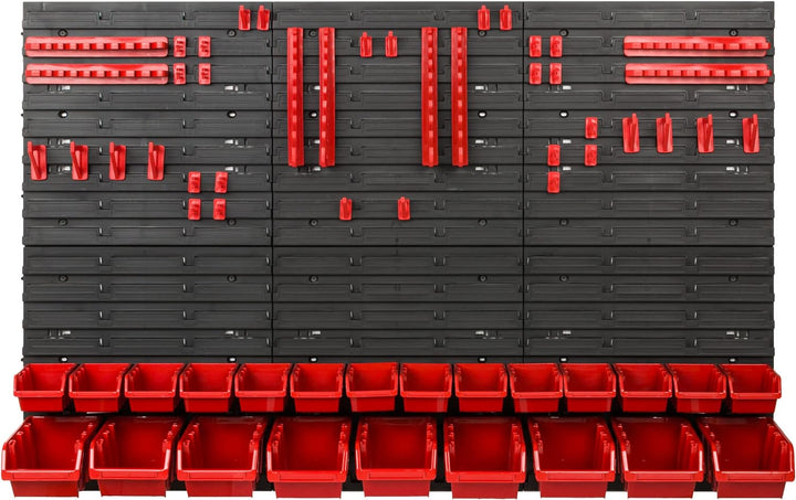 Lagersystem Werkstattregal | 117 x 78 cm | 23 stck. Box | Wandregal mit Werkzeughalterungen und Stap