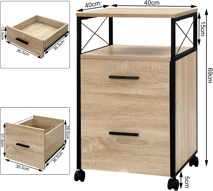 WOLTU Rollcontainer, mobiler Aktenschrank mit 2 Schubladen, offenem Fach, Hängeregistratur Büroschra