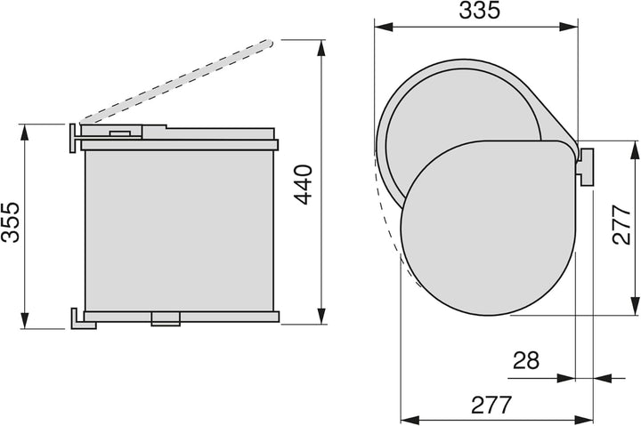 Emuca - Abfallsammler für möbeltür, Mülleimer 13L mit automatisch öffnendem Deckel und türmontage, K