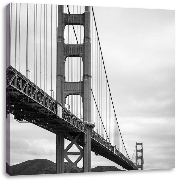 Pixxprint Blick auf Brücke in San Francisco Schwarz/Weiss, Format: 70x70 auf Leinwand, 70x70