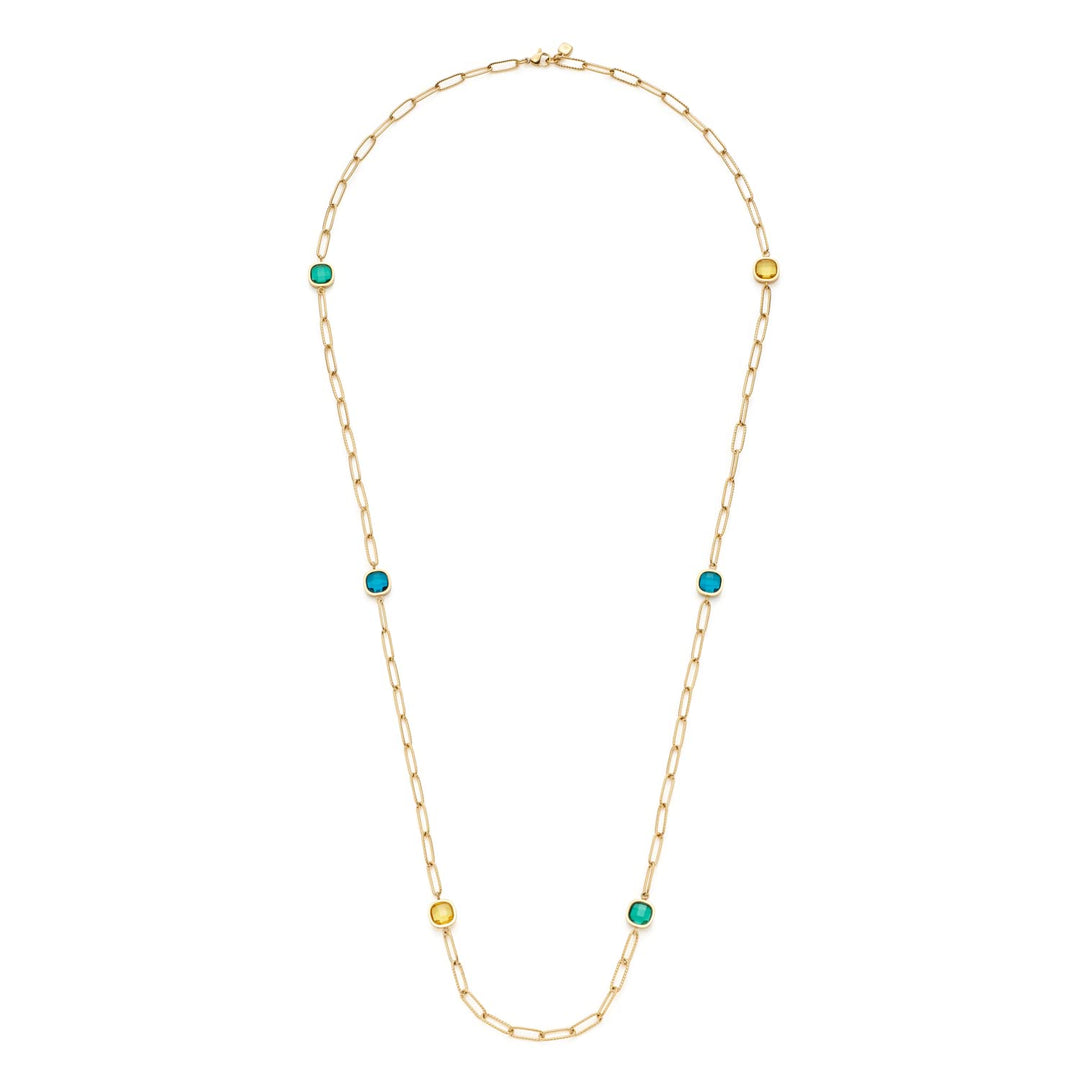 Leonardo Juna Halskette aus Edelstahl 1 Stück, goldfarbene lange Gliederkette mit facettierten Glass