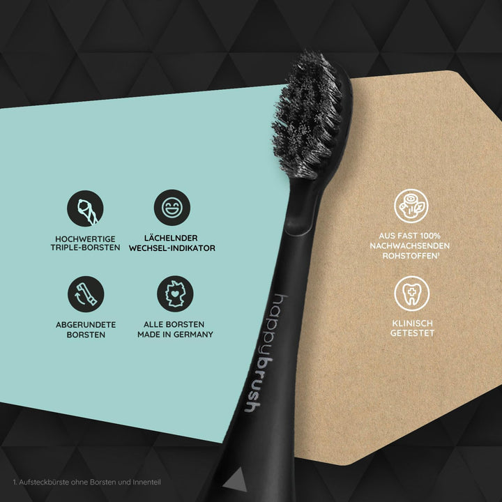 happybrush® Nachhaltige Aufsteckbürsten für elektrische Schall-Zahnbürste Eco VIBE 3 - Allblack - 3x