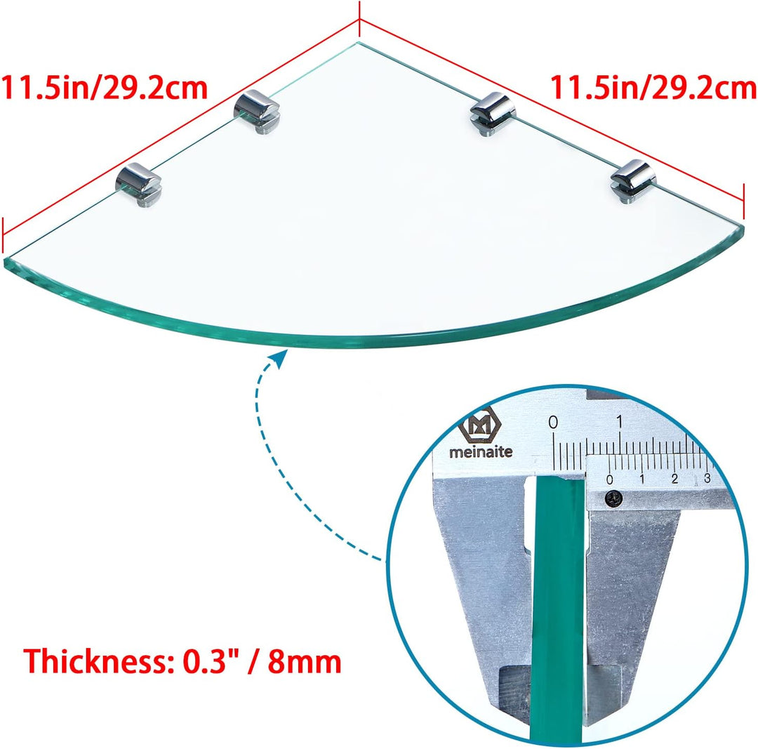Skelang Eck-Duschregal, Wandregal, Badezimmer, Regal aus Glas mit 8 Halterungen, für Badezimmer, Küc