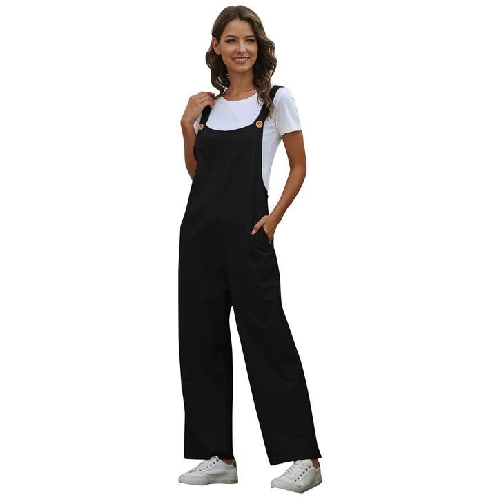 Latzhose Damen Sommer Locker Lang Weite Hose Overall Jumpsuit mit Taschen L Schwarz, L Schwarz