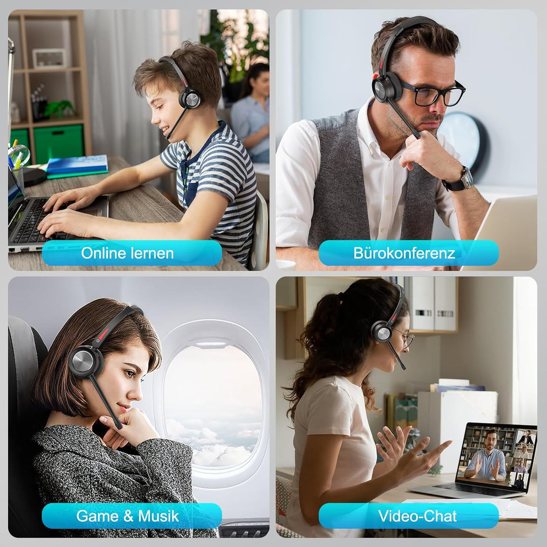 Headset mit Mikrofon Bluetooth, Mono Kabellose Headset für PC Laptop, Noise Canceling Wireless mit M