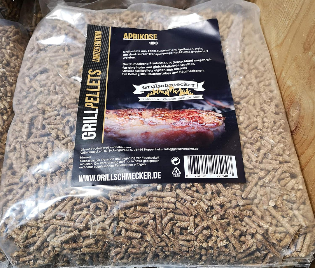 Grillpellets - 10 kg aus Aprikosenholz -Natürliches Holzaroma für Grill, Pelletofen & Smoker