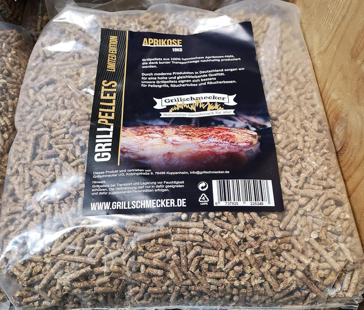 Grillpellets - 10 kg aus Aprikosenholz -Natürliches Holzaroma für Grill, Pelletofen & Smoker