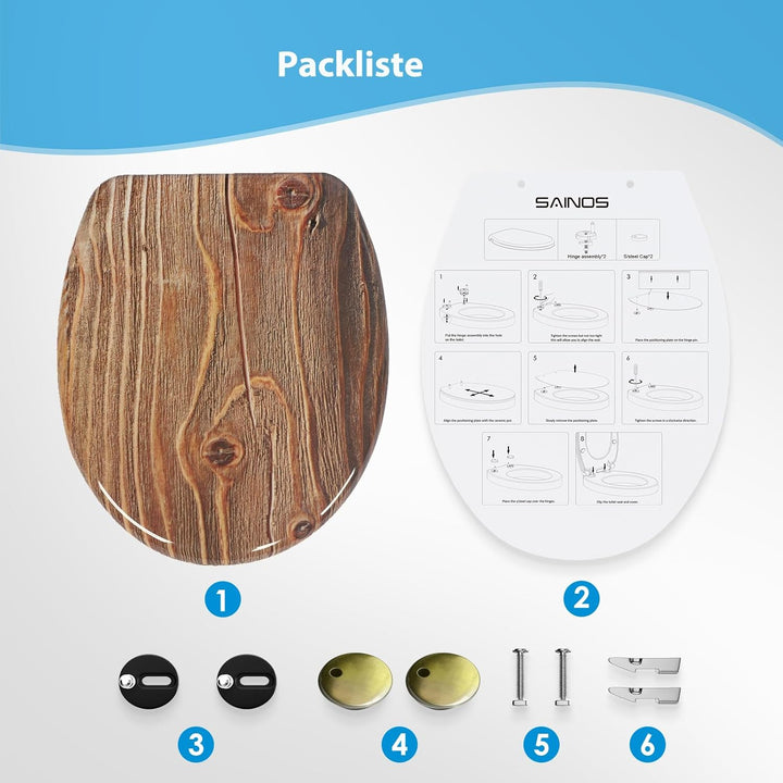 Duroplast-Toilettensitz, O-förmiger Toilettendeckel mit Soft-Close-Mechanismus, Edelstahlscharnier,